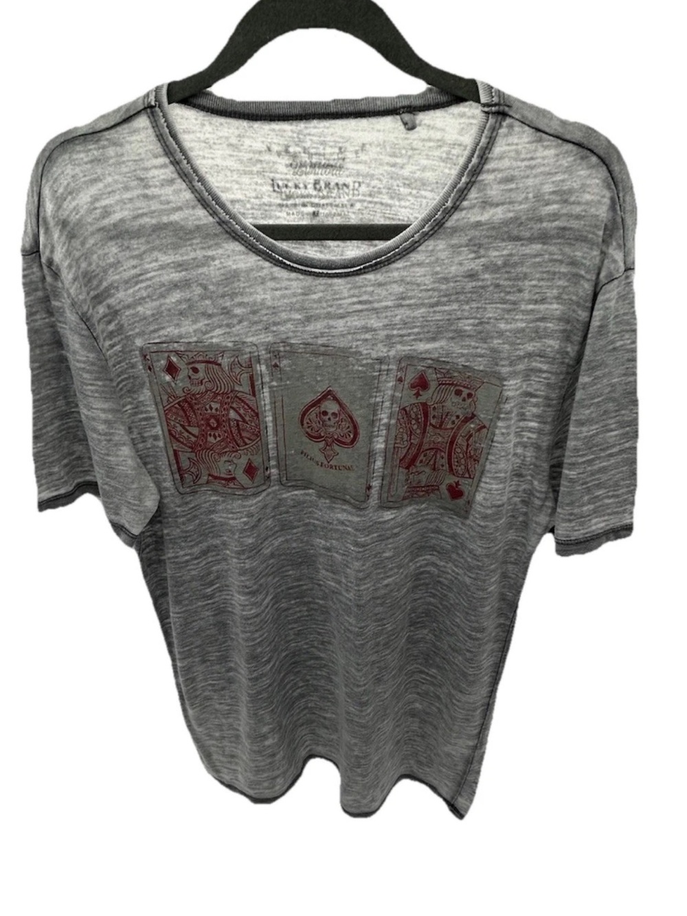 Lucky Brand Heather Gray Tee with Red Card Graphic